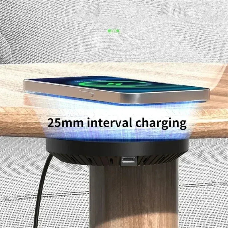 ZoraaMart™ Invisible Under-Desk Wireless Charger – Hidden 40MM Fast Charging Pad for iPhone, Samsung & Qi Devices